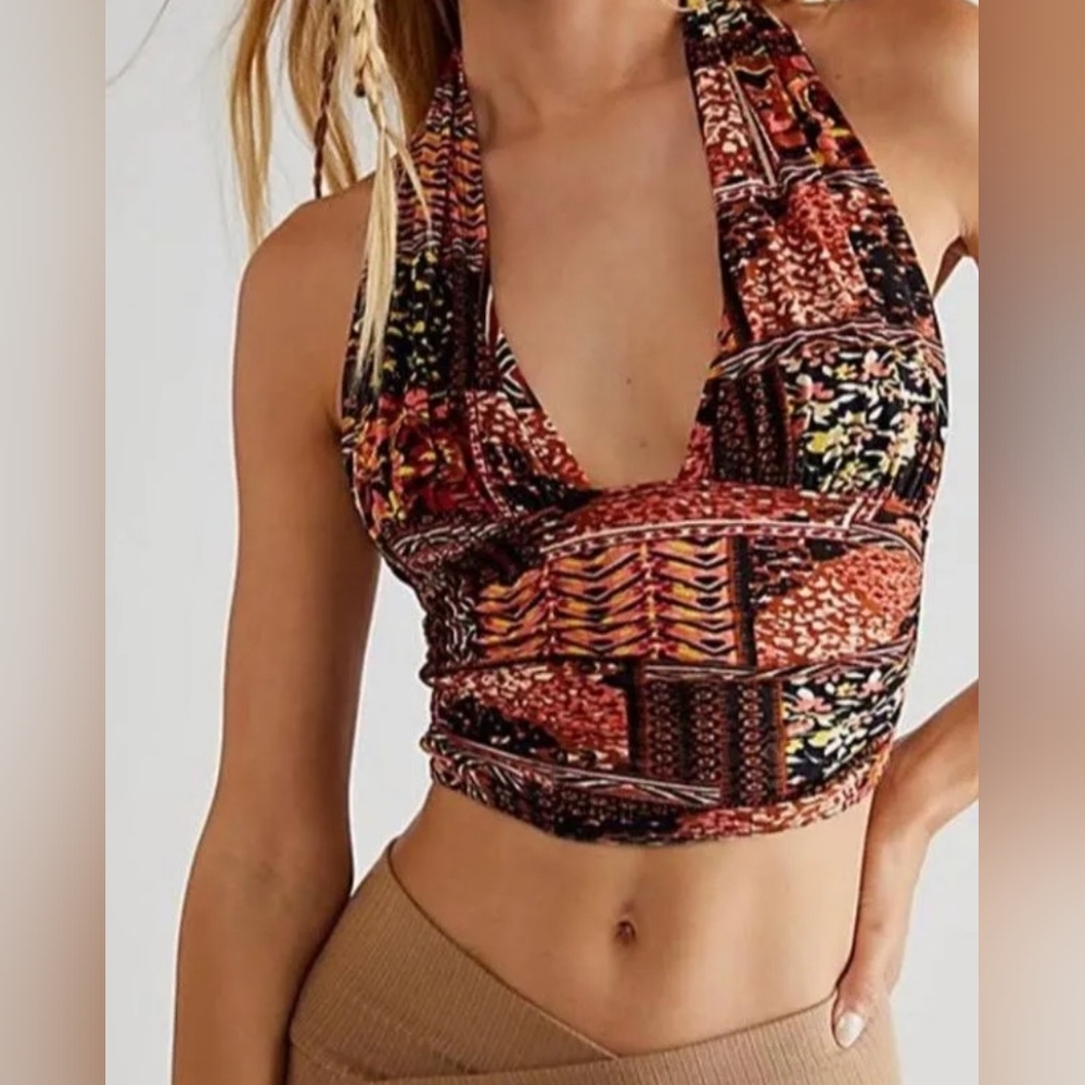 Free People Heather Printed Halter Top in Bronze Combo